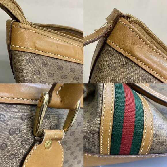 GUCCI Logo Sherry GG Pattern Travel Hand Bag PVC Leather Brown Italy 62YG543 - Picture 10 of 15